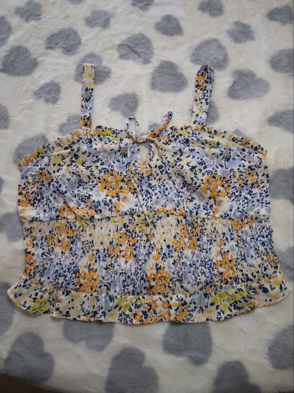 Sienna Sky Yellow & Blue Floral Smocked Spaghetti Strap Crop Top